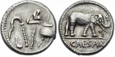 Илл. 25. Монета Цезаря с атрибутами понтифика